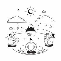Alpine Meadow Meditation concept as Individuals meditating in serene Alpine meadows connecting deeply with the tranquil and restorative natural environment in Photo Stock Concept Clear Set 2 vector