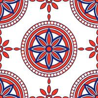 African Maasai beaded patterns and vibrant colors seamless tile pattern with bold reds and blues for cultural decor concept as Bold red and blue Maasai beaded patterns arranged sea Clear vector