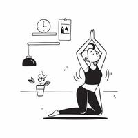 Yoga in a home studio concept as A woman practicing yoga in her home studio capturing the tranquility and physical wellness of this popular hobby in Photo Stock Concept v1 vector