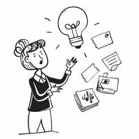 Woman with light bulb and sticky notes concept as A woman holding a light bulb surrounded by sticky notes representing the brainstorming and organization of new ideas for work in v1 vector