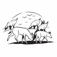 Wild dog pack hunting antelope concept as A pack of wild dogs hunting an antelope in the savannah emphasizing their teamwork and strategic hunting methods in Photo Stock Concept v1 vector