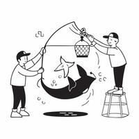 Wildlife rescuers freeing a dolphin concept as High resolution image of wildlife rescuers freeing a dolphin from a fishing net with a glossy backdrop symbolizing human efforts to s v1 vector