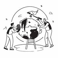 Wildlife workers cleaning bird habitats concept as High resolution image of wildlife workers cleaning bird habitats with a glossy backdrop illustrating human efforts to support avi v1 vector