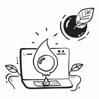 Water drop reflecting laptop screen concept as A water drop on a leaf reflecting a laptop screen illustrating the connection between nature and digital business environments in Ph v1 vector