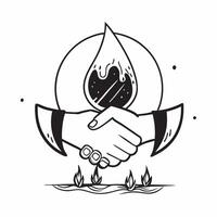 Water drop reflecting business handshake concept as A water drop on a blade of grass reflecting a business handshake illustrating the harmony between nature and corporate agreement v1 vector