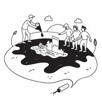 Volunteers cleaning a polluted river concept as High resolution image of volunteers cleaning a polluted river with a glossy backdrop representing efforts to restore aquatic habitat v1 vector