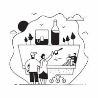 Visiting a vineyard concept as Tourists visiting a vineyard tasting wine and learning about wine production Perfect for content about travel leisure and wine tourism in Photo Sto v1 vector