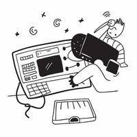 editor asleep on keyboard concept as A editor asleep on their keyboard in an editing suite showcasing the long hours and detailed work involved in production in v1 vector