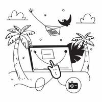 Virtual assistant managing tasks from a hammock in a tropical setting concept as A virtual assistant managing tasks from a hammock in a tropical setting highlighting the ultimate f v1 vector