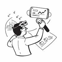 Trader using virtual reality for market analysis concept as A trader using virtual reality technology to analyze market trends showcasing innovation and advanced tools in modern tr v1 vector