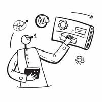 Trader using AI tools for predictive analysis concept as A trader using AI tools for predictive analysis emphasizing the role of advanced technology and data in making informed tra v1 vector