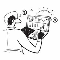 Trader reviewing market data on a laptop while traveling concept as A trader reviewing market data on a laptop while traveling showcasing the flexibility and mobility of modern tra v1 vector
