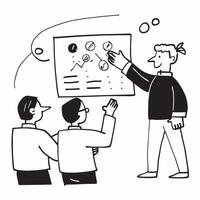 Trader giving a presentation on market trends concept as A trader giving a detailed presentation on market trends to a group emphasizing expertise and the ability to convey complex v1 vector