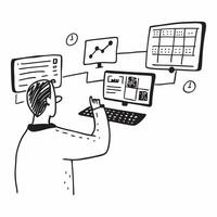 Trader monitoring multiple screens in a high tech office concept as A trader monitoring multiple screens in a high tech office environment emphasizing the advanced technology and r v1 vector