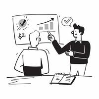 Trader discussing strategies with a mentor concept as A trader discussing trading strategies with a mentor highlighting the importance of guidance learning and professional develop v1 vector