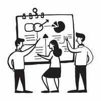 Team working on joint venture presentation concept as A team working on a presentation for a joint venture symbolizing high performance collaboration and strategic planning for bus v1 vector