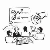 Team meeting to review business goals concept as A team meeting to review and align business goals representing strategic planning and high performance in achieving business growth v1 vector