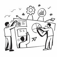 Team working on business development plan concept as A team working on a detailed business development plan illustrating high performance collaboration and strategic planning for b v1 vector
