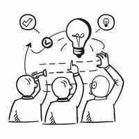 Team brainstorming for joint venture success concept as A team brainstorming ideas for the success of a joint venture illustrating high performance collaboration and innovative str v1 vector