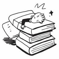 Student asleep on textbooks concept as A student asleep on a pile of textbooks in a library depicting the exhaustion and effort involved in studying and preparing for exams in Pho v1 vector
