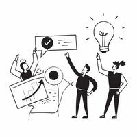 Startup team with light bulb and prototypes concept as A startup team with a light bulb and prototypes highlighting the development and testing of new ideas for their business in v1 vector