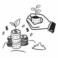 Stacked coins with a small plant growing concept as Stacked coins with a small plant growing symbolizing financial growth investment and cost saving for future success in Photo St Clean Version 2 vector