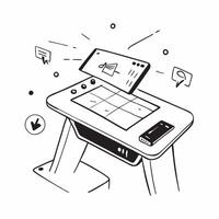 Smart desk with integrated screens concept as A smart desk with integrated screens and touch controls in an office room symbolizing the future of interactive and efficient workspac v1 vector