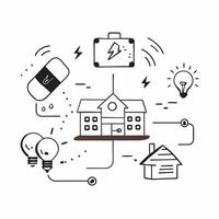Smart grid integrated homes concept as Smart grid integrated homes using renewable energy sources highlighting the future of energy efficient and sustainable living in Photo Stock v1 vector