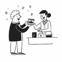 Small cafe owner serving coffee to a customer concept as A small cafe owner serving coffee to a customer showcasing customer service hospitality and the daily operations of a small v1 vector