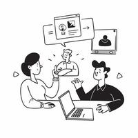 Small business team having a conference meeting concept as A small business team having a conference meeting showcasing remote work communication and technology in mode v1 vector