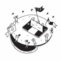Simple flat design icon Summer festival scene with colorful flags and happy people concept as A summer festival scene with colorful flags and happy people with ample copyspace for v1 vector