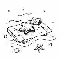 Simple flat design icon Starfish and seashells on a sandy beach with ocean waves concept as Starfish and seashells on a sandy beach with ocean waves with ample copyspace for text r v1 vector