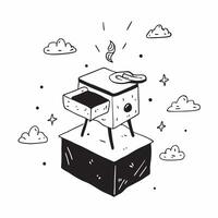 Simple flat design icon Barbecue grill with sizzling food in a backyard setting concept as A barbecue grill with sizzling food in a backyard setting with ample copyspace for text c v1 vector