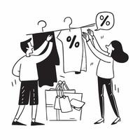 Shoppers eagerly browsing half year sale racks concept as Shoppers eagerly browsing through racks of discounted clothing during a half year sale showcasing excitement and the thril v1 vector