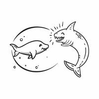Shark hunting seal concept as A great white shark hunting a seal in the ocean showcasing the raw power and ferocity of this marine predator in Photo Stock Concept v1 vector
