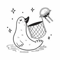 Seal trapped in fishing net concept as High resolution image of a seal trapped in a fishing net with a glossy backdrop illustrating the consequences of high carbon emissions and ma v1 vector