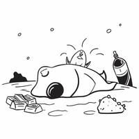 Sea lion on polluted beach concept as High resolution image of a sea lion resting on a polluted beach with a glossy backdrop illustrating the impact of high carbon emissions and pl v1 vector