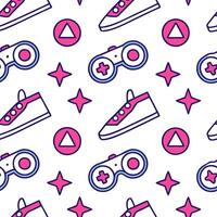 Seamless pattern featuring digital symbols and vibrant neon accents creating an energetic and modern futuristic grid with high tech motifs concept as A high energy modern digital g v1 vector