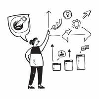 Salesperson using lead generation tools concept as A salesperson using lead generation tools to identify prospects representing high performance in time management and strategic pl v1 vector