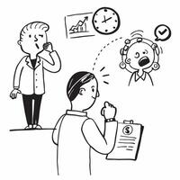 Salesperson dealing with customer complaints concept as A salesperson dealing with customer complaints highlighting poor time management and low performance affecting sales growth v1 vector