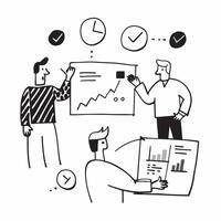 Sales team discussing quarterly reports concept as A sales team discussing quarterly reports illustrating effective time management data analysis and high performance in achieving v1 vector
