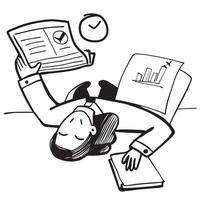 Sales manager napping on reports concept as A sales manager napping on sales reports in their office highlighting the pressure and long hours involved in achieving sales targets i v1 vector