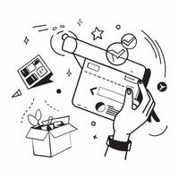 Retailer using augmented reality for customer experience concept as A retailer using augmented reality to enhance the customer shopping experience highlighting digital transformati v1 vector
