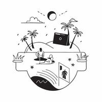 Relaxing on a tropical island concept as Tourists relaxing on a pristine tropical island enjoying the beach palm trees and clear waters Perfect for content about travel relaxation v1 vector