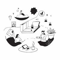 Relaxing at a spa resort concept as Guests relaxing at a luxurious spa resort enjoying massages hot tubs and wellness treatments Ideal for content about relaxation wellness and tr v1 vector