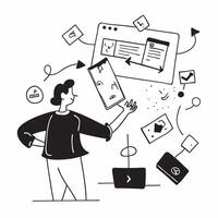 Project manager using digital project management tools concept as A project manager using digital project management tools to plan and track progress showcasing digital transformat v1 vector