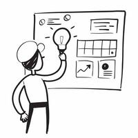 Project manager with light bulb and gantt chart concept as A project manager holding a light bulb next to a Gantt chart symbolizing the planning and execution of new ideas for work v1 vector
