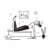 Pilates in a home gym concept as A woman practicing Pilates in her home gym highlighting the physical wellness and flexibility involved in this popular hobby in Photo Stock Concep v1 vector