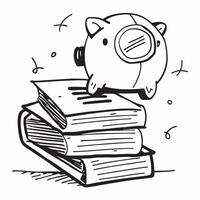 Piggy bank on a stack of financial documents concept as A piggy bank on a stack of financial documents symbolizing savings financial planning and cost saving practices in business Clean Version 2 vector