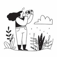 Photography in nature concept as A woman taking photographs in nature capturing the beauty of the outdoors and the passion for this creative hobby in Photo Stock Concept v1 vector